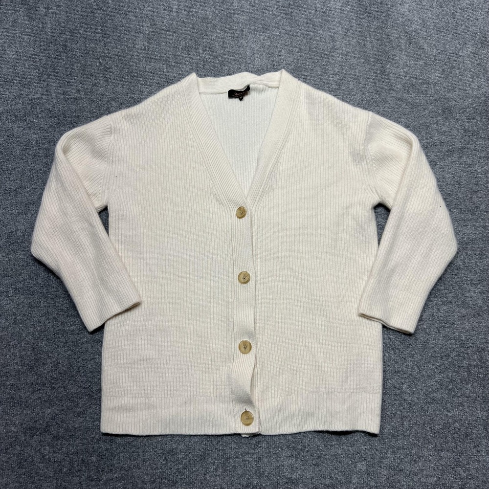 Quince Mongolian Cashmere Cardigan Sweater Womens Medium White Oversized V Neck